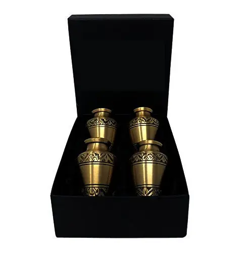Set Van Vier Urnen Zwart Afgewerkte Doos Handgemaakte Handmatig Vervaardigd En Gegraveerd Superieure Kwaliteit Crematie Urn