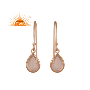 Boucles d'oreilles en quartz rose naturel, plaquées or rose, en argent sterling, faites à la main, fournisseur de bijoux - Product Image 3
