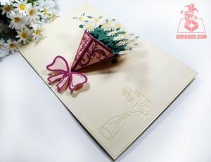 การออกแบบใหม่ที่สวยงามการ์ดดอกไม้ที่กําหนดเองพวงดอกเดซี่ป๊อปอัพการ์ดหัตถกรรมจากเวียดนาม - Product Image 3