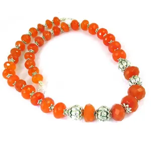 Orange Gemstone Beads Silver Necklace Natural Gemstone Beads Jewelry Making Glamour Beaded Comfortable Necklace