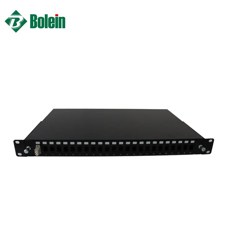 Bolein High Quality 19 Inches Standard 1U 24 Ports Sliding Fiber Optic Patch Panel for Best Selling LC Douplex DP Patch Cord