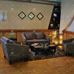 Trendy Design Indoor Water Hyacinth <b>Sofa</b> Set with Acacia Wooden Frame and Natural Wicker - Product Image 1