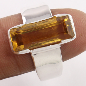 Rectangle Cute 925 Sterling <b>Silver</b> Citrine Gemstone Wedding <b>Ring</b> <b>for</b> Women <b>Men</b> Unisex Sizes US 5-10 - Product Image 2