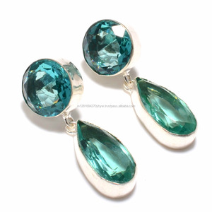 Handmade 925 Sterling <b>Silver</b> Aquamarine Stone <b>Stud</b> Earrings Personalized Fashion Jewelry for Engagement Wedding or Party Gift - Product Image 2