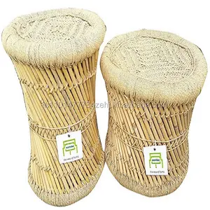 Taburete Otomano de Bambú Ecológico para Interiores/Exteriores con Consola con Incrustaciones de Hueso, Reposapiés de Mimbre Indio, Diseño de Ratán para Sala de Estar - Product Image 1