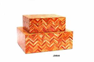 Organisateur de boîte à bijoux en bois incrusté d'os à motif Chevron orange Cadeaux de nouveauté pour femmes et filles Correspond à toutes les tailles et couleurs - Product Image 3