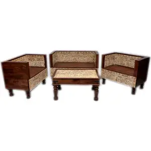 Bestseller Blumenmuster Hand geschnitzte Sofa garnitur (4er-Set) In Not Finish für Wohnzimmer Wohnzimmer Möbel im antiken Stil