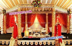 เสาทองแต่งงาน Mandap ไฟเบอร์แกะสลักสีทองแกะสลัก Mandap ชุดอินเดียผู้ผลิต Mandaps แต่งงาน - Product Image 5
