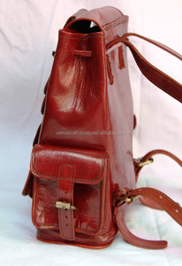 Vintage Genuine Leather Bucket Backpack Students School Bags Casual Luggage Laptop Bags Travel <b>Large</b> Capacity <b>Rucksack</b> Backpacks - Product Image 4