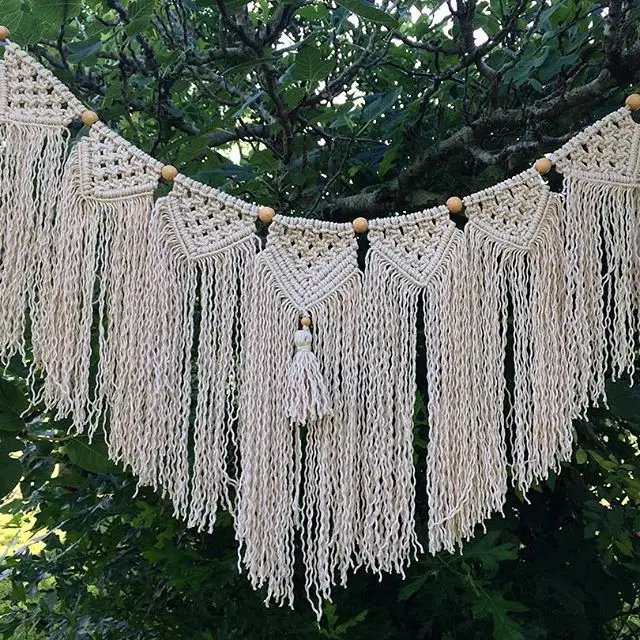 Groothandel Deur Decoratie Natuurlijke Katoen Geweven Macrame Slingers Bunting Met Franjes Voor Kerst Decoratie