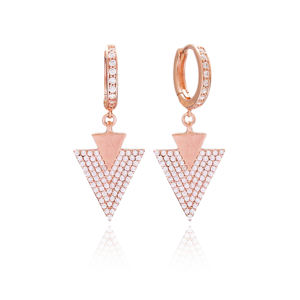 Zircon Pierre Triangle Conception Boucle D'oreille En Gros Turc 925 Bijoux En Argent Sterling - Product Image 1