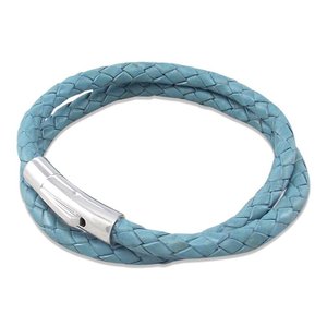 Bracelet en cuir pour homme - Bracelet en cuir tressé turquoise à double tour pour homme Collection artisanale unique - Product Image 1