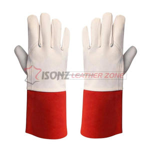 Guantes de Soldadura ISONZ de Cuero Personalizados para TIG/MIG, con Palma de Piel de Becerro y Puño Rojo de 12 Pulgadas, Sin Forro - Product Image 4