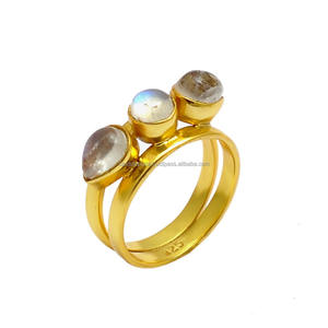 Bague minuscule classique en argent Sterling 925 plaqué or fin avec pierre de lune arc-en-ciel naturelle ovale diamant fête bijoux cadeaux pour femmes - Product Image 1