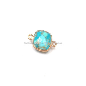 Conector de bisel de doble fianza Vintage turquesa de cobre hecho a mano declaración de moda hallazgos de cuentas Vintage chapado en oro rosa MM CZ - Product Image 1