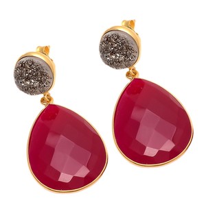 Pendientes Largos de Plata de Ley 925 Chapados en Oro de 18K con Cuarzo Druzy, Hechos a Mano, Estilo Vintage, para Bodas y Fiestas - Product Image 1