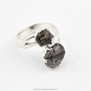 Anillo Ajustable de Rutilo Negro Plateado para Mujer, Hecho a Mano con Piedra Preciosa Natural de Rutilo Negro, Anillo Curativo de Plata de Ley 925 - Product Image 5