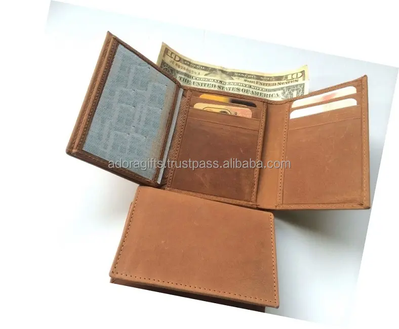 تحصيل خمر جلد طبيعي اليدوية مخصص للرجال حافظة نقود نادرة