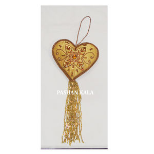 Indian Zari Work Heart <b>Christmas</b> Hanging Ornament for <b>Gift</b> and <b>Sale</b> - Product Image 1
