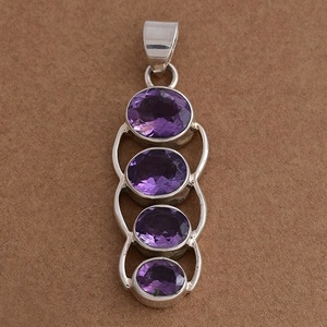 Piedra preciosa de amatista de forma ovalada, colgante de Plata de Ley 925, joyería con colgante de moda Chapado en plata para fiestas de regalo de boda - Product Image 3