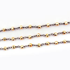 Chapelet de perles en Pyrite dorée, chaîne de perles, un pied enveloppé en fil plaqué noir - Product Image 2