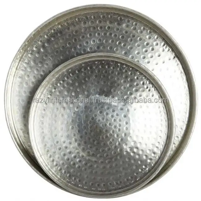Runde Form gehämmert Silber Metall Tablett