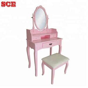 Classic Traditional Wood Home <b>Bedroom</b> Makeup Vanity Desk with Standing <b>Mirror</b> <b>Furniture</b> for Apartment and Hospital Use - Product Image 3