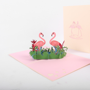 Artisanat 3D complexe découpé au laser Kirigami carte flamants roses vietnamiens Pop-up carte-cadeau impression Offset Souvenir - Product Image 1