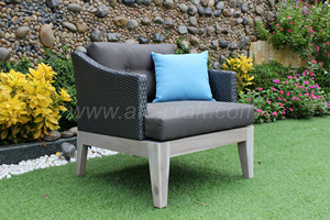 Elegante nuevo diseño poli ratán muebles de exterior moderno lujo Alu marco sofá conjunto con patas de madera para jardín o sala de estar - Product Image 4