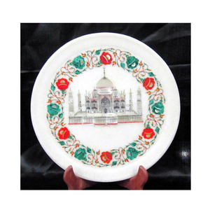 Marble Inlay Marble Plaque With Taj Mahal Inlay Work - Product Image 1