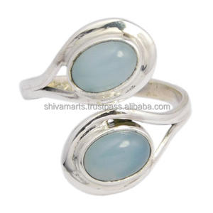 ขายส่งราคาที่ออกแบบใหม่ทำด้วยมือรูปไข่พลอยคาลซิโดนีสีฟ้าตลอดไปแหวนเงิน - Product Image 2