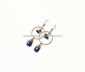 Lapislázuli-pendientes de plata de ley 925 con gema, joyería hecha a mano - Product Image 1