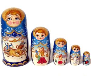 5 piezas caballos de invierno ruso Babushka Matryoshka juego de muñecas anidadas de madera modelo educativo de juguete para niños - Product Image 1