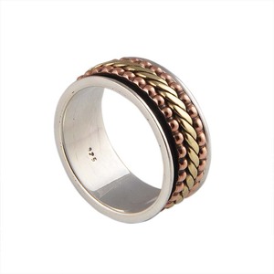 925 Silver Brass Copper Classic Party <b>Spinner</b> <b>Ring</b> Handcrafted Beaded Ball Wire Twisted Cable Mixed Metal Fidget <b>Ring</b> Wholesale - Product Image 2