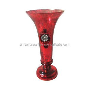 Vase à fleurs de table de mariage écologique au design moderne en verre rouge pour la décoration intérieure - Product Image 1