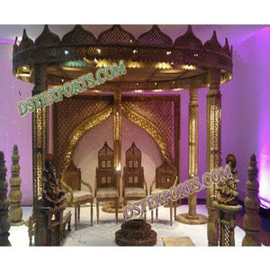 Ensemble de mandap traditionnel indien pour mariage, sculpté à la main en bois, ensemble de mandap en bois sculpté pour mariage, décoration d'événements au Canada - Product Image 1