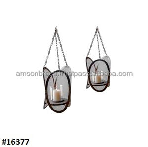 Metal <b>Candle</b> Holder Hanging Metal Glass Decorative <b>Candle</b> <b>Lantern</b> Handmade - Product Image 1