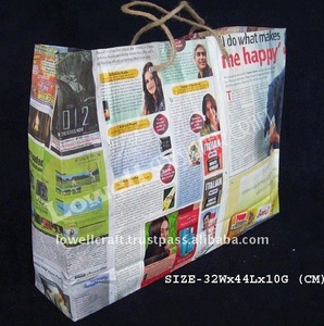 Printed Geometric Pattern Mini Newspaper Shopping <b>Bag</b> with Rope Handle Delhi Grocery <b>Bag</b> - Product Image 2
