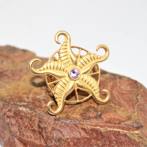 แหวนปลารูปดาวสีเงินสเตอร์ลิง925คอลเลกชั่นล่าสุดประดับพลอยอเมทิสต์ชุบทอง18K - Product Image 4