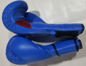 Gants de boxe professionnels en cuir véritable avec dragonne couleur bleue pour la pratique des arts martiaux - Product Image 4