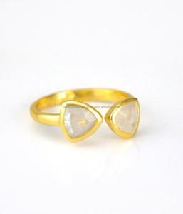 Piedra lunar arcoíris natural Anillo de doble piedra preciosa 925 Plata esterlina Oro Vermeil Hecho a mano Venta al por mayor Fiestas de bodas de plata - Product Image 2