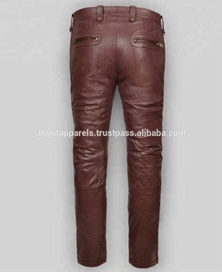 Pantalon droit noir en cuir pour hommes à prix de gros bon marché, pantalon en cuir de mouton véritable respirant à cinq poches pour hommes - Product Image 5