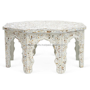 Table console moderne en nacre blanche incrustée Table basse en os incrusté pour chambre à coucher Salon Extérieur ou appartement - Product Image 1