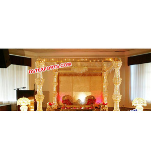 Juego de Mandap de cristal de boda dorado Mandaps de cristal brillante para decoraciones de bodas reales - Product Image 1