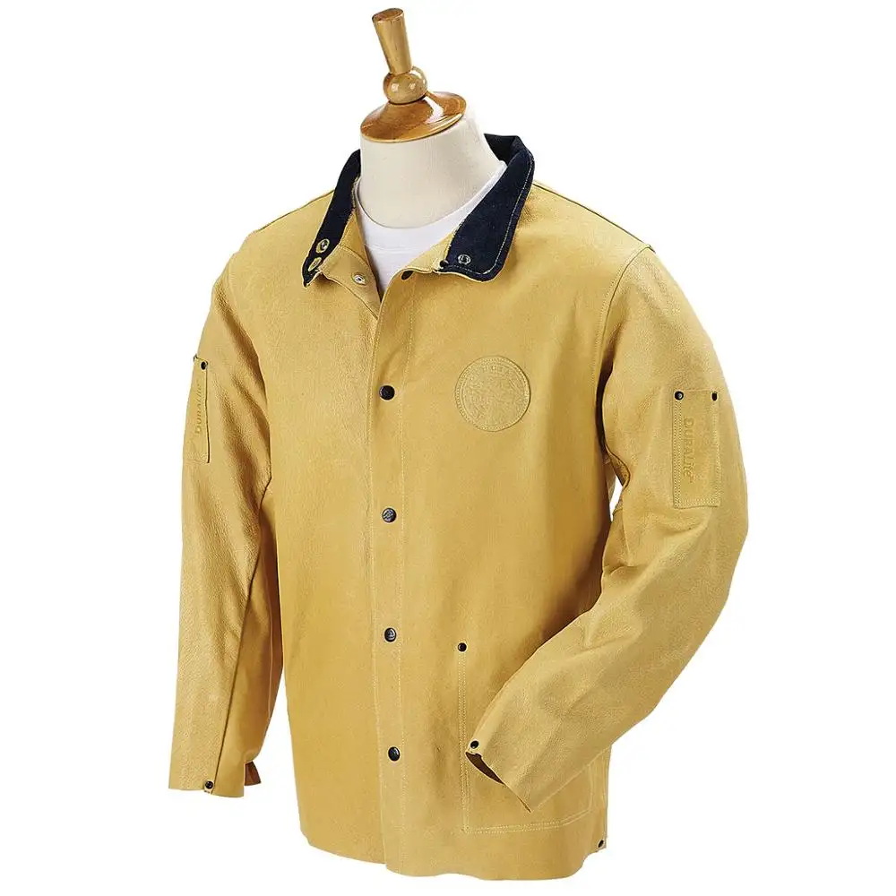 Jaket las kulit sapi, peralatan pelindung pribadi Premium Grade kulit sapi tahan panas percikan perlindungan kerja jaket las