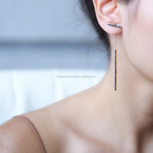 Wholesale Handcrafted 925 Sterling <b>Silver</b> <b>Long</b> Pave Bar <b>Long</b> <b>Earrings</b> Jewelry - Product Image 2