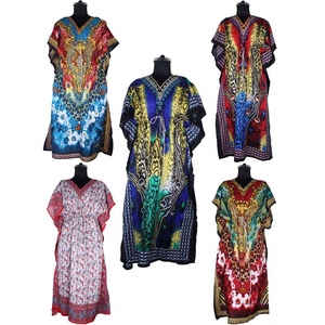 Nuevo diseño 2025 señoras pura seda largo Kaftan Jaipur India venta al por mayor vestido bloque de mano impreso Kaftan vestido de mujer vestido de noche - Product Image 1