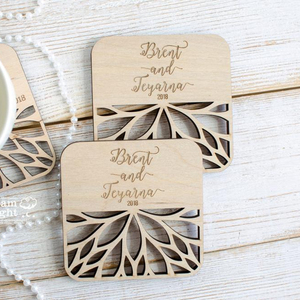 Posavasos de Madera con Corte Láser de Flores |   Posavasos de Madera para Bebidas |   Posavasos Metálicos para Bebidas - Product Image 1