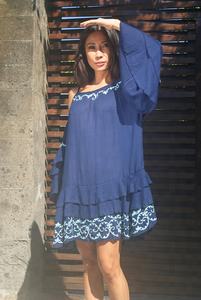 Pool Party ชุดเดรสสั้นสำหรับผู้หญิง,ชุดเดรสแขนยาวปักลายด้วยมือสวยงามสำหรับผู้หญิง - Product Image 5