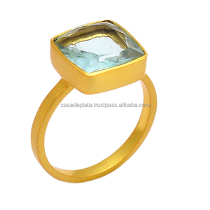 Anillo de Plata de Ley 925 chapado en oro de la mejor calidad, joyería de boda de Topacio Azul genuino, conjunto de diseños únicos con CASA DE PLATA - Product Image 2